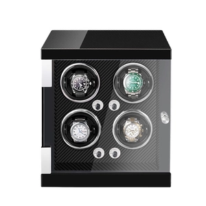 Automatic watch winder for 4 watches with black lacquer finish and carbon fiber interior