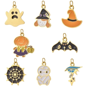 Pendentifs Halloween Acier Inoxydable Alliage Émail Fantôme Citrouille Sorcière DIY Bijoux Accessoires Décoration Festive