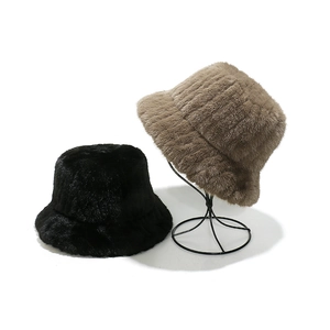 Chapeaux bob en fausse fourrure de vison pour femmes, modèles rayés chauds d'hiver