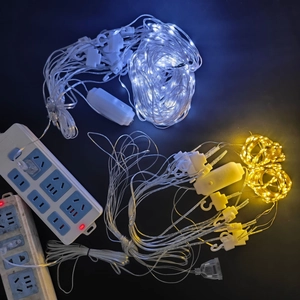 Cold white and warm yellow LED copper wire curtain lights with hooks and controller