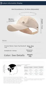 Detailed size chart for adjustable cotton open top baseball cap with 56-60cm circumference