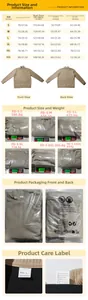 Size chart and washing instructions for men's corduroy half-zip long sleeve sweatshirt
