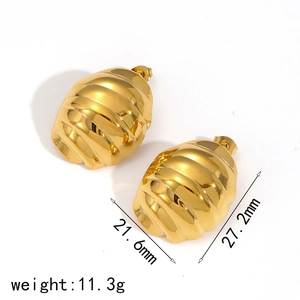 Golden 18k plated stainless steel honeycomb ball stud earrings with polished texture