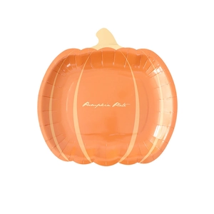 Orange pumpkin shaped paper plate for Thanksgiving party table decoration