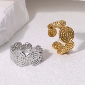 Retro geometric spiral stainless steel open rings in gold and silver finish