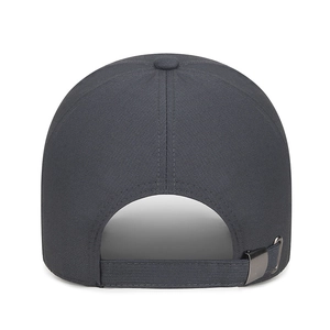 Classic dark grey structured baseball cap with adjustable metal buckle on back