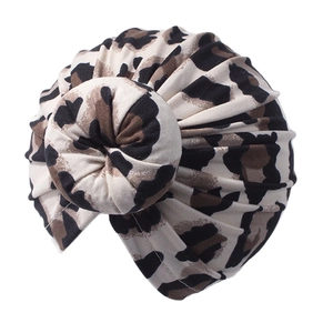 Leopard print baby knot turban hat made of breathable fabric for infants and toddlers