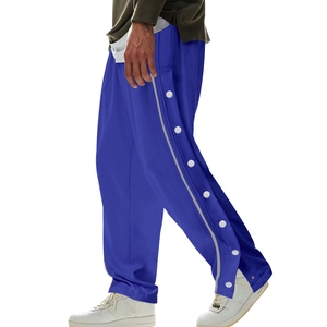 Pantalon de sport bleu hip-hop pour homme avec rayures blanches et boutons pression