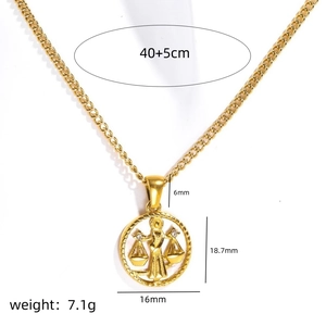 18k gold plated stainless steel Libra zodiac coin necklace with dimensions and weight info