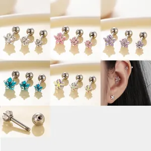 Star Zircon Stud Earrings Titanium Steel Screw Back Cartilage Piercing Jewelry For Women Sweet Style Colorful