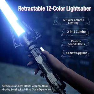 Dual 12-color retractable lightsaber with metal handle and blue LED glow effect