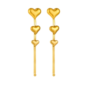 Elegante goldene Herz-Ohrringe mit langer Kette und Quasten aus Titanstahl