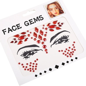 Shiny red face gems and body jewel stickers in mixed shapes for party makeup decoration