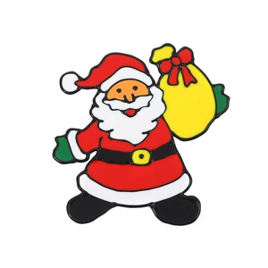 Cartoon Santa Claus enamel Christmas sticker decoration holding a yellow gift bag