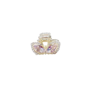 Cute bunny ear hair claw clip with pink purple crystals and white rhinestones on gold base