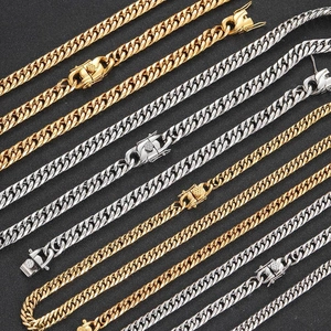Hip Hop Dragon Buckle Cuban Chain Necklace And Bracelet Stainless Steel Gold Plated Jewelry For Men Women Trendy