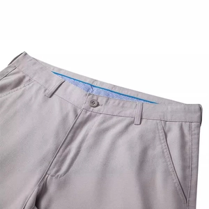 Men's cotton linen casual straight pants in light grey featuring button waist detail