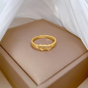 Adjustable gold open heart ring with hollow design and sparkling zircon pavé in gift box
