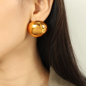 Polished gold dome stud earrings for women with minimalist half-round bean design