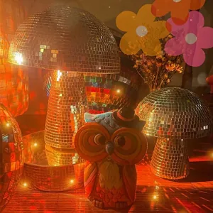 Silver reflective mushroom disco ball decor with handmade glass mosaic mirror tiles