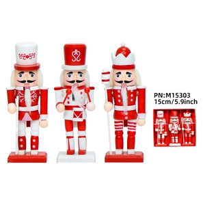 Lot de 3 casse-noisettes en bois de 15cm, figurines de soldat et tambour rouges et blancs
