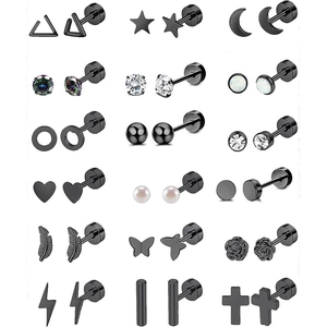 Stainless Steel Piercing Stud Earrings Set For Women Men Flower Heart Star Moon Butterfly Rhinestone Artificial Pearl Jewelry