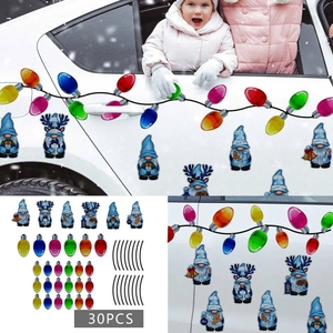 30-piece Christmas gnome and colorful bulb magnetic car decals set for festive decoration