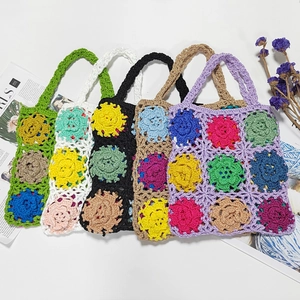Handmade crochet floral tote bag with knit sunflower pattern in multi-color options