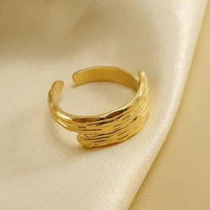 Adjustable Open Ring Irregular Lava Texture 18K Gold Plated Stainless Steel Minimalist Jewelry For Women