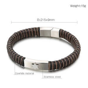 Bracelet tressé en cuir pour homme avec fermoir magnétique en acier et hexagramme