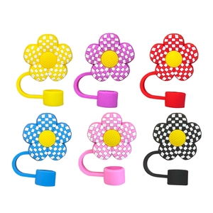 Set of 6 colorful floral silicone 10mm straw covers for dustproof protection