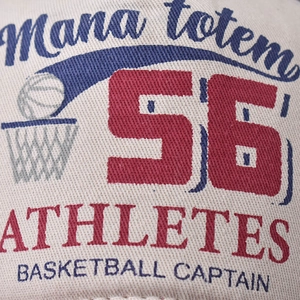 Vintage washed denim baseball cap with retro basketball captain embroidery and 56 print