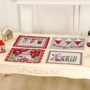 Christmas placemat set featuring festive gnome embroidery and Merry Christmas text