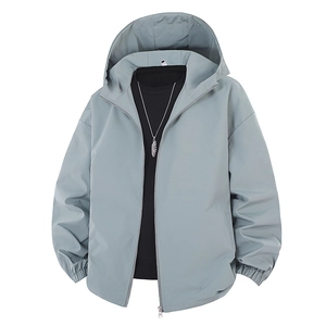 Men Hooded Windbreaker Jacket Lightweight Solid Color Windproof Casual Outdoor Outerwear Zip Up Coat