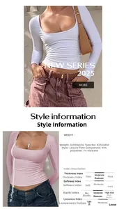 Detail view of U-neck slim long sleeve top in white and pink with fabric specifications