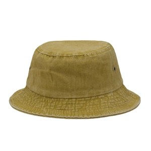 Chapeau bob vintage en toile lavée jaune gingembre avec large bord surpiqué