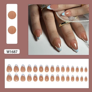 30pcs nude pink press-on nails with pearlescent French tips in almond shape set
