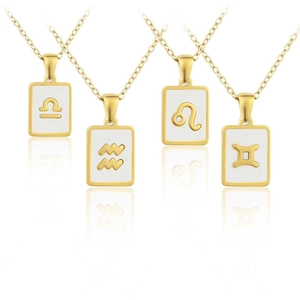 Stainless Steel Twelve Zodiac Constellation Necklace Gold Plated Shell Rectangular Pendant Clavicle Chain For Women