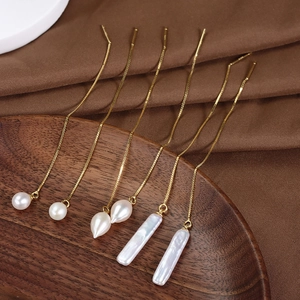 S925 Sterling Silver Freshwater Pearl Ear Threader Earrings Minimalist Long Chain Baroque Drop Pearl Earrings For Women