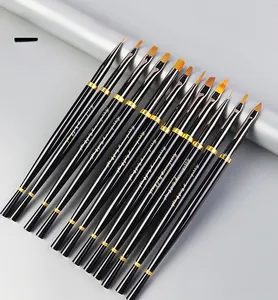 Set of 15 professional nail art brushes featuring diverse tips and sleek black handles