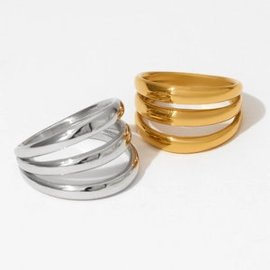 Bagues multicouches en acier inoxydable poli en finitions or et argent de style moderne