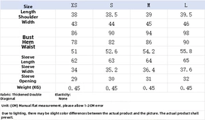 Detailed size guide table for women crop blazer and pants set with measurements in cm