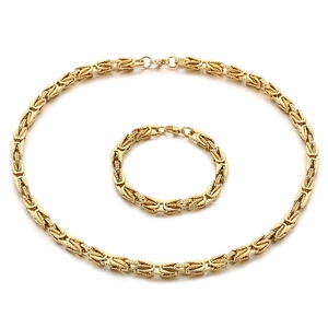 Men's retro gold stainless steel woven chain necklace and bracelet jewelry set