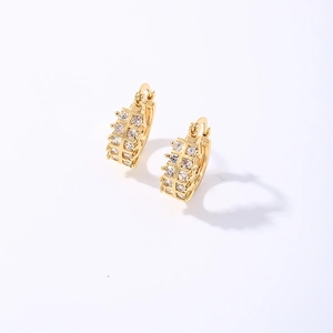 Elegante goldene Creolen für Damen mit zwei Reihen aus funkelndem Zirkoniasteinen