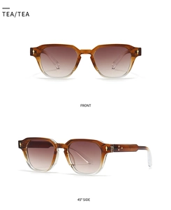 Detail view of tea gradient small frame sunglasses with gold rivets from multiple angles