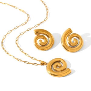 18k gold plated stainless steel spiral pendant necklace and matching earring set for women
