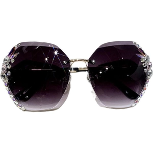 Chic oversized rhinestone sunglasses with purple gradient lenses and gold bridge