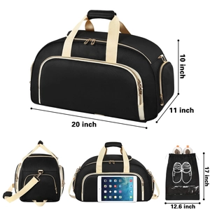 Detail view of sports duffel bag dimensions 20x11x10 inches with separate shoe bag