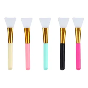 Set of 5 silicone face mask brushes with flat semi-transparent heads and colored handles