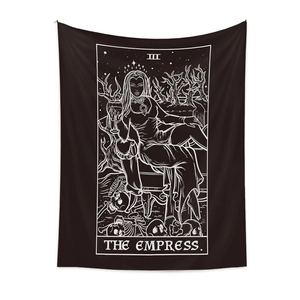 Bohemian tarot tapestry featuring Gothic Empress card design on black background